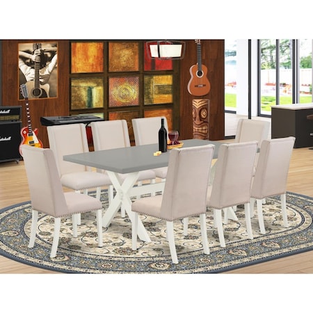 East West Furniture 9 Piece X-Style Amazing Dining Table Set - Linen White X097FL201-9